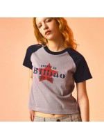 韓國PRENDA - BILBAO COMBINATION RAGLAN TEE GRAY/NAVY
